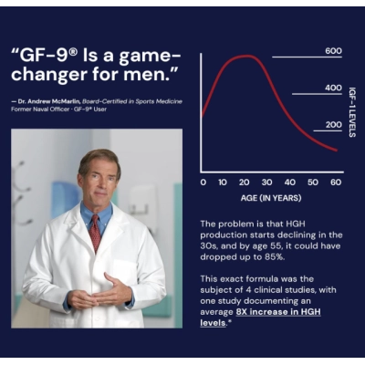 GF-9 Suplemento para Aumentar o Hormônio do Crescimento (HGH) Masculino, 120 Cápsulas, Novex Biotech
