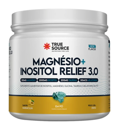 Magnésio + Inositol Relief 3.0, Sabor Maracujá, 350g, True Source