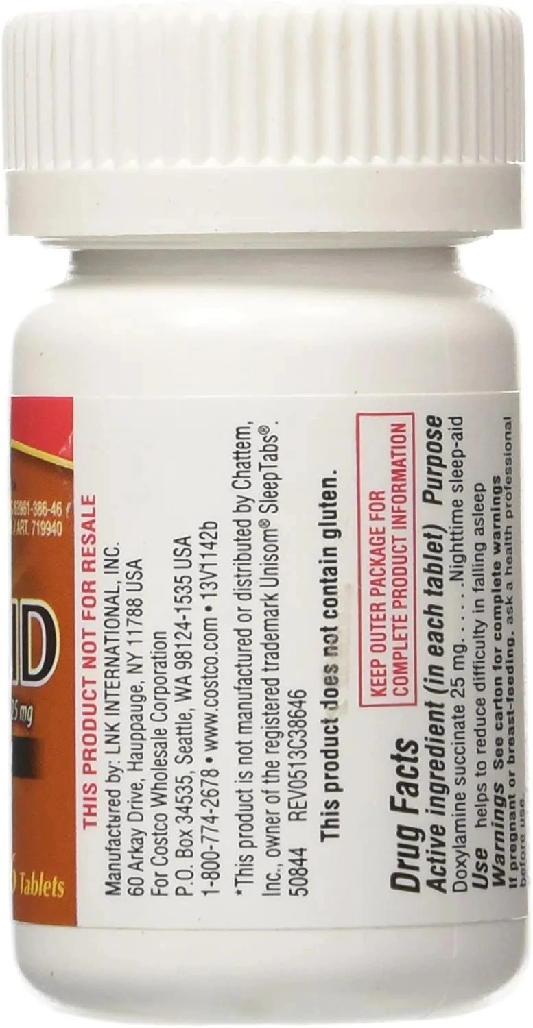 Sleep Aid, Auxílio Do Sono Doxylamine 25mg, 96 comprimidos, Kirkland
