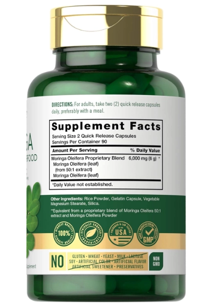 Moringa Oleífera, 6000mg, 180 cápsulas, Carlyle