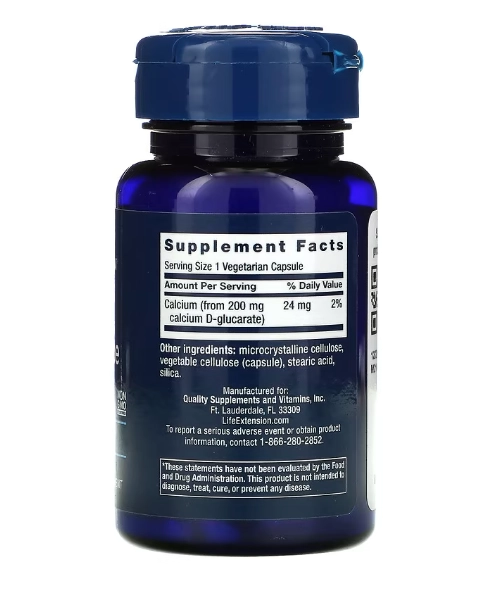 D-Glucarato de Cálcio, 200mg, 60 Cápsulas, Life Extension