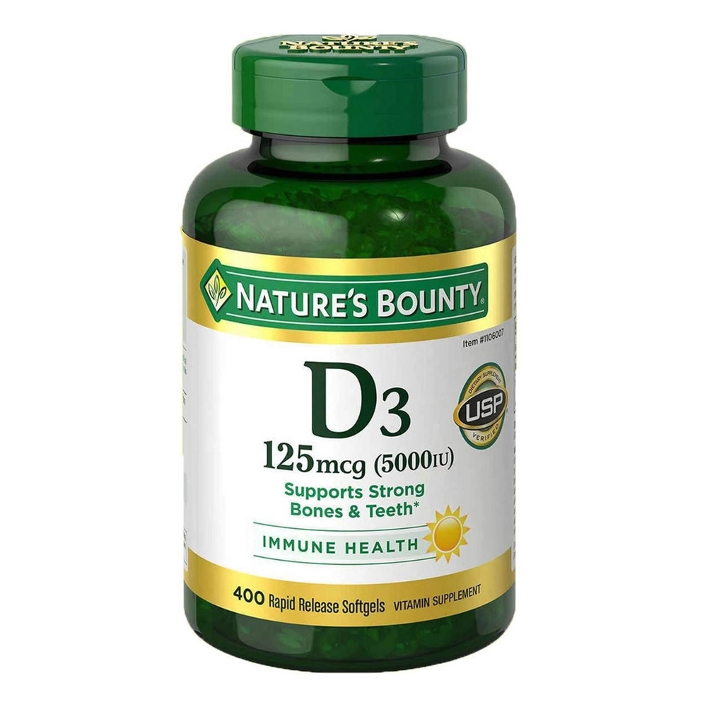 Vitamina D3, 125 mcg, 5000 UI, 400 Capsulas softgel, Nature's Bounty