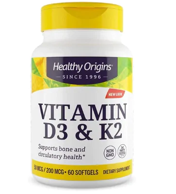 Vitamina D3 50mcg e K2 200mcg, 60 Cápsulas, Healthy Origins