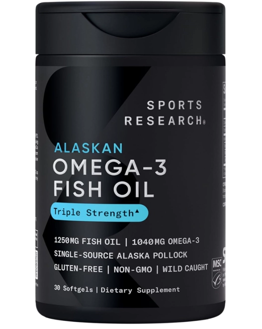 Triple Strength Ômega, Óleo de Peixe 1250mg, 30 Cápsulas, Sports Research