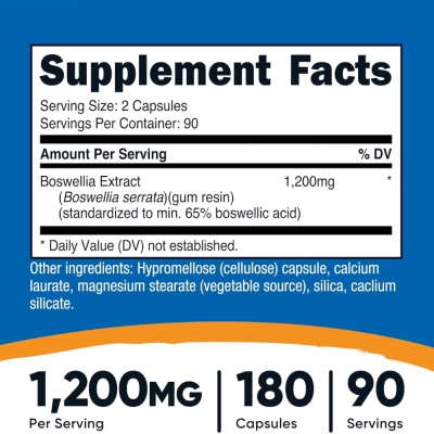 Extrato de Boswellia, 1200mg, 180 Cápsulas, Nutricost