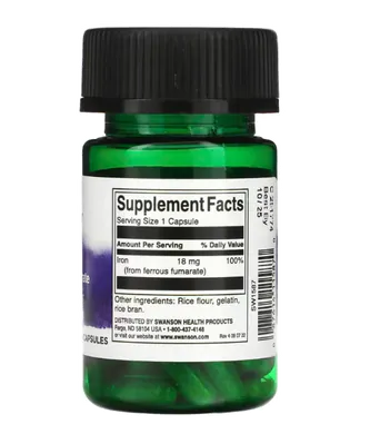 Fumarato Ferroso de Ferro, 18mg, 60 Cápsulas, Swanson