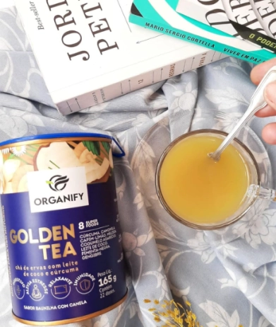 Chá Golden Tea, Noite Relaxante, 165g Sabor Baunilha com Canela, Organify