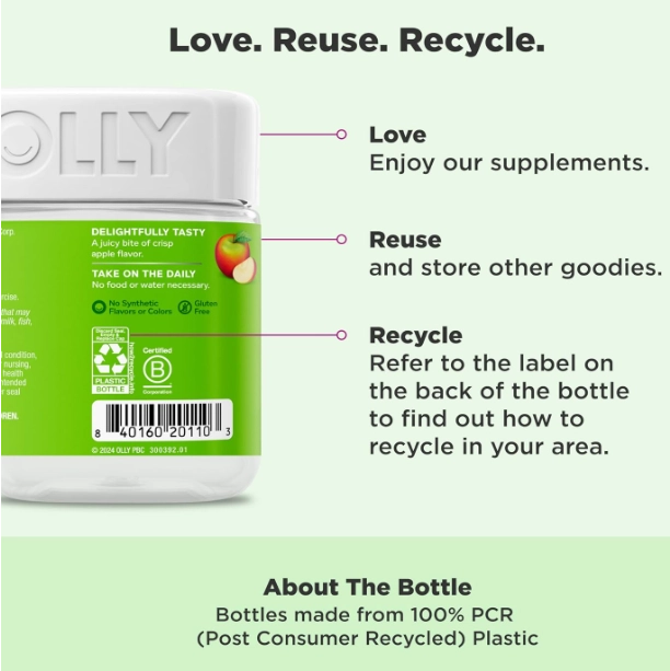 Metabolism Gummy Rings, Com Vinagre de Maçã, Vitamina B12 e Cromo, 30 Gomas Sabor Maçã, OLLY
