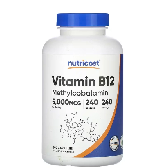 Vitamina B12, 5000mcg, 240 Cápsulas, Nutricost