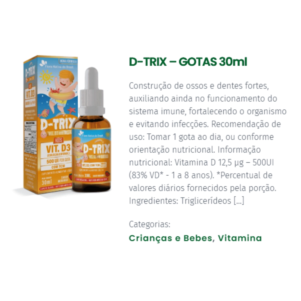 ADE-TRIX ( Vitaminas A, D e E) 30ml - Flora Nativa do Brasil