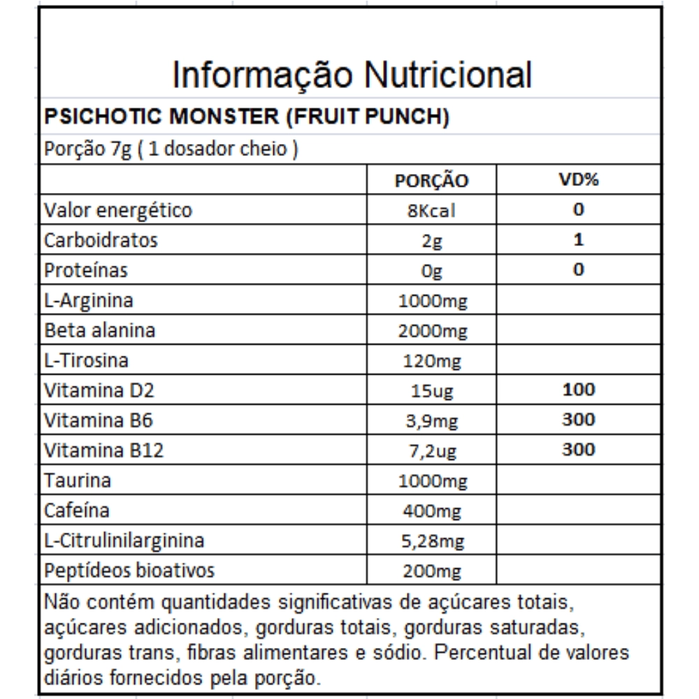 Pré Treino Psichotic Monster 350g, Fruit Punch - Demons Lab