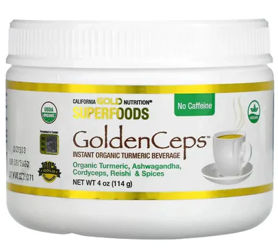 GoldenCeps, Cúrcuma Orgânica+ Adaptogênicos, 114g, California Gold