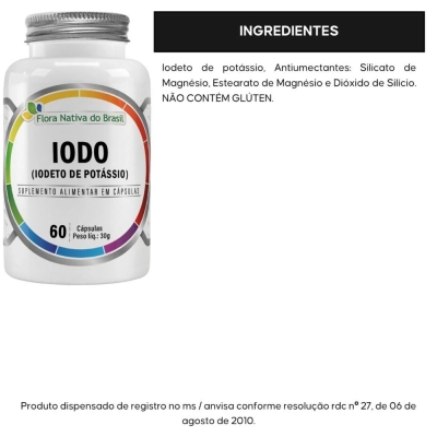 Iodo, Iodeto de Potássio, 150mg, 60 Cápsulas, Flora Nativa