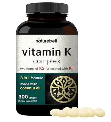 Vitamina K Complex, K1, K2 e MK-7, 300 Cápsulas, NatureBell
