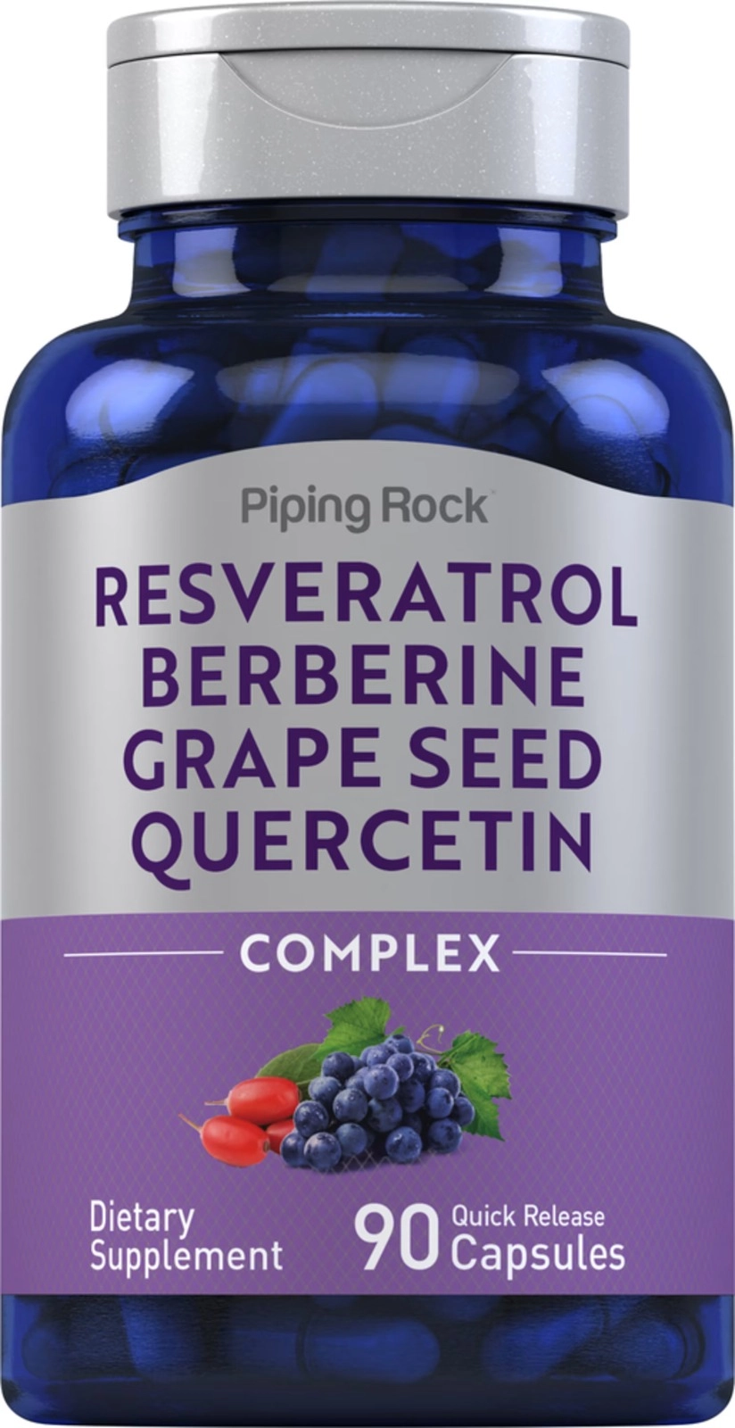 Resveratrol com Berberina, Quercetina e Semente de Uva, 90 Cápsulas, PipingRock