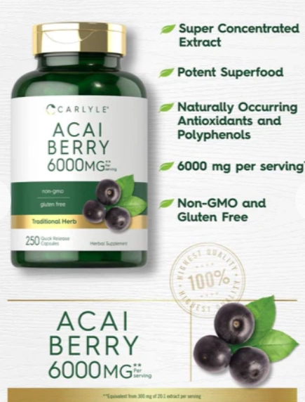 Açaí Berry 6000mg, 250 Cápsulas, Carlyle