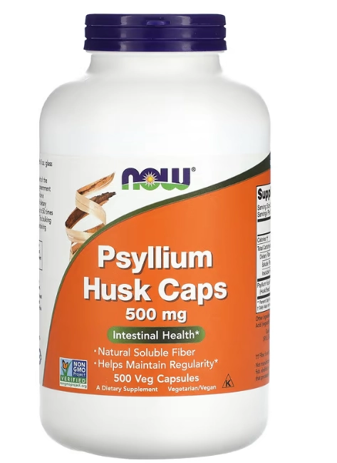 Psyllium Husk, Casca de Psílio 500mg, 500 Cápsulas, Now
