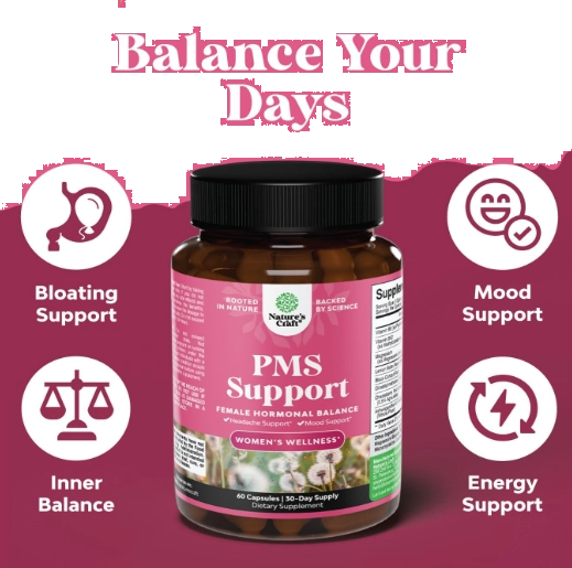 PMS Support, Equilíbrio Hormonal para Mulheres, 60 Cápsulas, Natures Craft