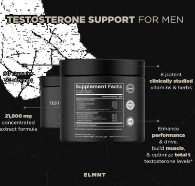 Testosterone form Men, Reforço de Testosterona, Ashwagandha, Tongkat Ali, Pycnogenol, Tribulus, 90 Cápsulas, Terra Elmnt