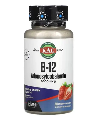 Vitamina  B-12 adenosilcobalamina, 1.000mcg, 90 microcomprimidos Sabor morango, KAL