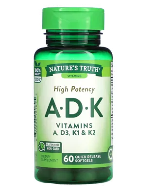 Vitaminas A, D, K, Alta Potência, 60 Cápsulas, Nature's Truth