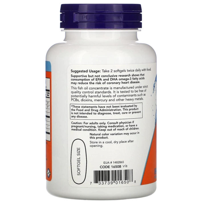 Ômega-3, 1000mg, 180 EPA/120 DHA, 100 Cápsulas, Now
