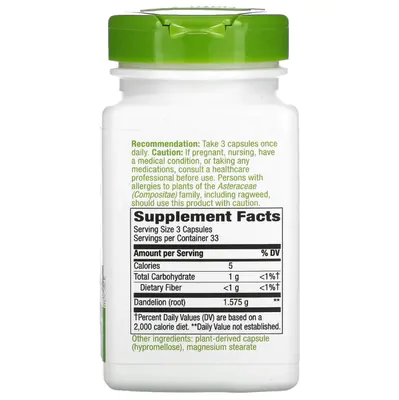 Raiz de Dente de Leão, 525 mg, 100 Cápsulas, Nature's Way