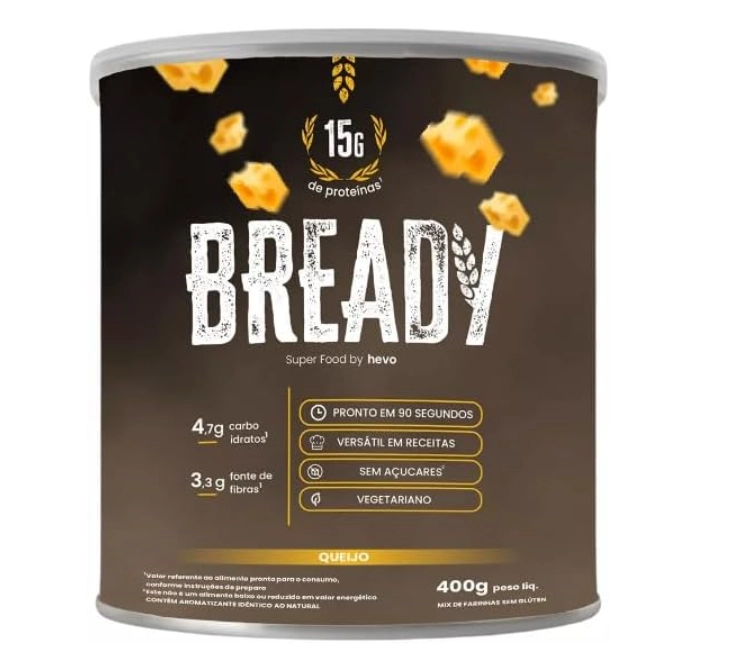 Bready Sabor Queijo, Super Pão Proteico Low Carb Sem Glúten 400g, Hevo
