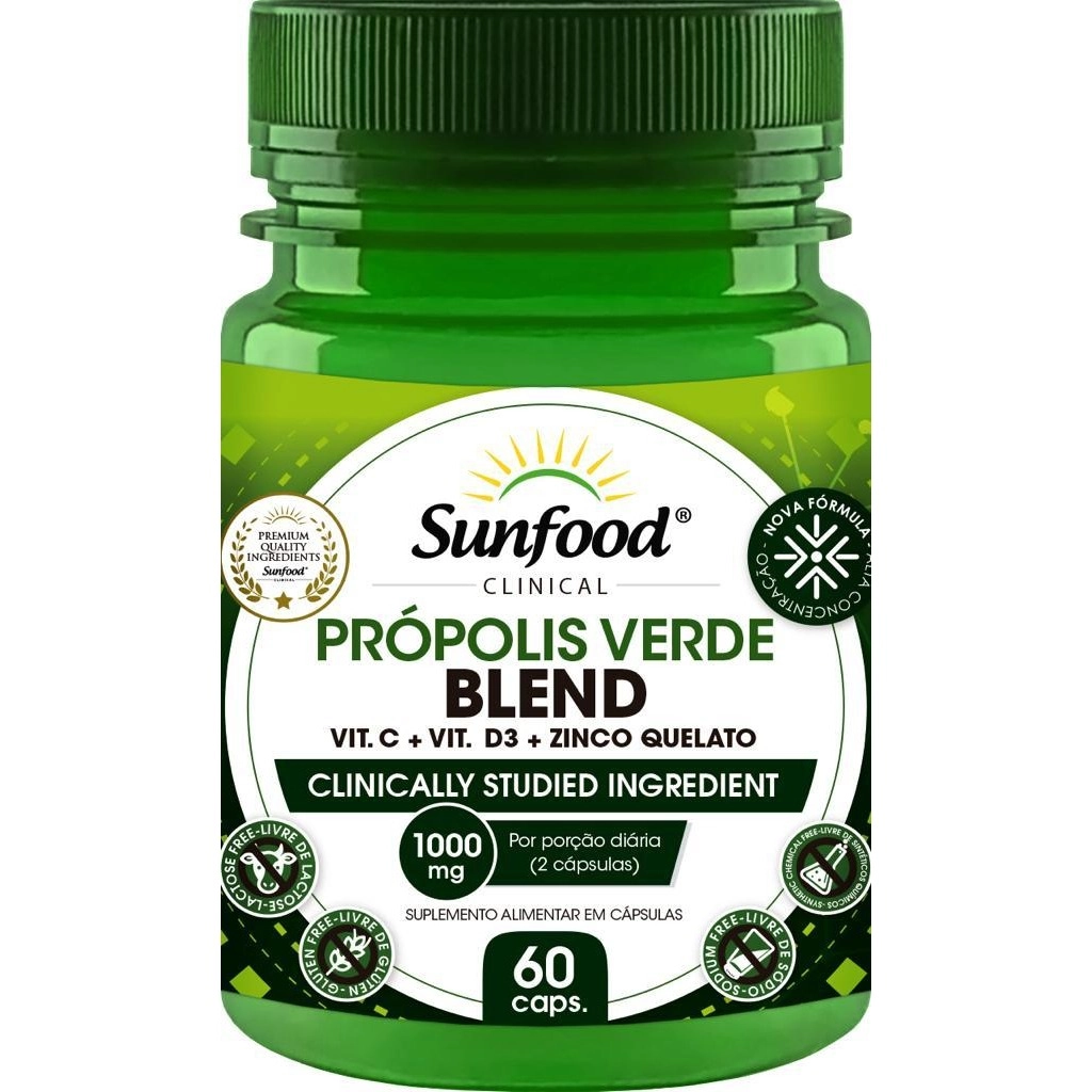 Própolis Verde Blend, 1000mg, 60 Cápsulas, Sunfood