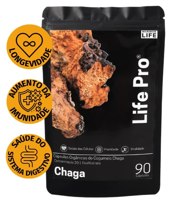 Extrato Chaga, Cogumelo do Antienvelhecimento, Para Pele e Bem-estar Digestivo, 90 Cápsulas, Microdose Life
