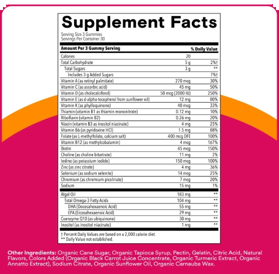 Multivitamínico Feminino Com Ômega 3, Metilfolato, CoQ10, Vitaminas e Inositol, 90 Gomas, SmartyPants