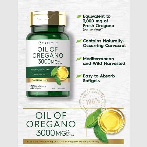 Óleo de orégano 3000 mg, 150 cápsulas, Carlyle