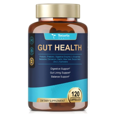 Gut Health 4 em 1, com Probióticos, Prebióticos, Pós-bióticos e Enzimas, 60 bilhões de UFC, 120 Cápsulas, Totaria Health