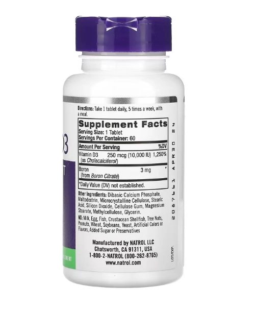 Vitamina D3, Saúde Articular, Força Máxima, 10000 UI, 60 Comprimidos, Natrol