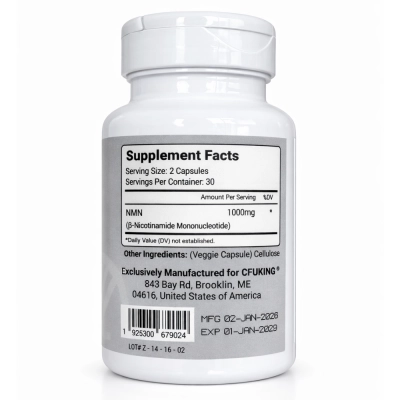 NMN 1000mg, Nicotinamide Mononucleotide, Maximum Strength, 60 Cápsulas - CFUKING