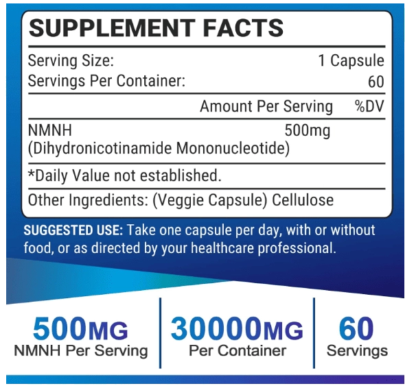 NMNH, Mononucleótido de Dihidronicotinamida 500mg, 60 Cápsulas, Ucessuyy