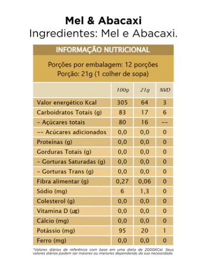 Honey + Fruits, Mel com Abacaxi, 250g, ‎Apis Nativa