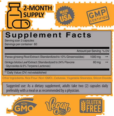 Panax ginseng + Ginkgo Biloba, 120 Cápsulas, Doctor Formula