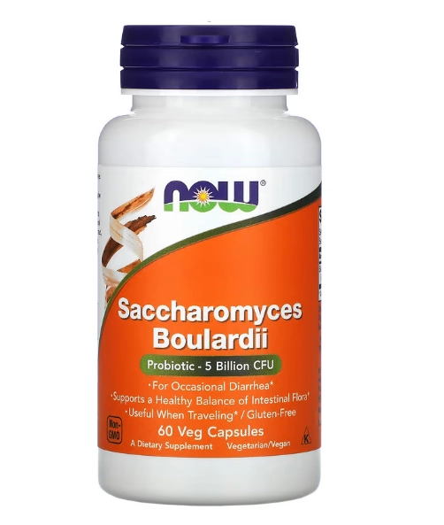Probiótico Saccharomyces Boulardii, 5 bilhões de UFC, 60 cápsulas, Now