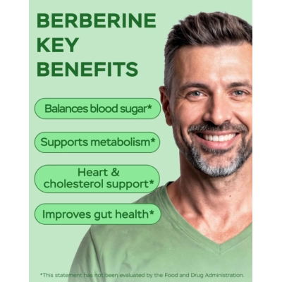 Berberine HCL 1400mg, Berberina Ativador de GLP-1, 60 Cápsulas, 4Well Products