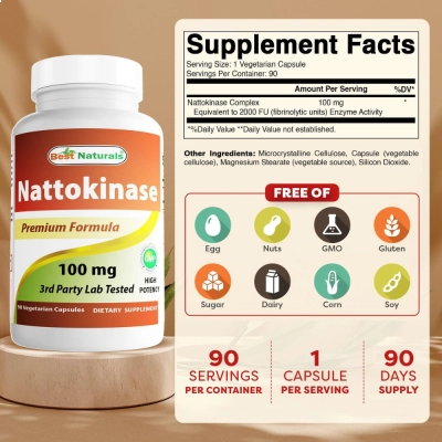 Nattokinase 2000 FU, 100mg, 90 Cápsulas, Best Naturals