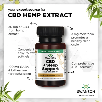 CBD + Sleep Support, com Melatonina, Gaba e L-Teanina, 60 Softgels, Swanson
