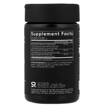 Oil Of Oregano, Óleo de Orégano com Cominho Preto, 60 Cápsulas, Sports Research