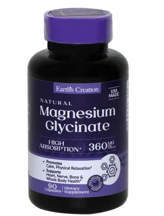Magnésio Glicinato 360mg, 90 Cápsulas, Earth's Creation