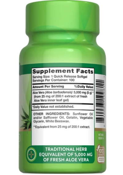 Aloe Vera, Gel de Babosa, 5000mg, 100 Cápsulas, Nature's Truth