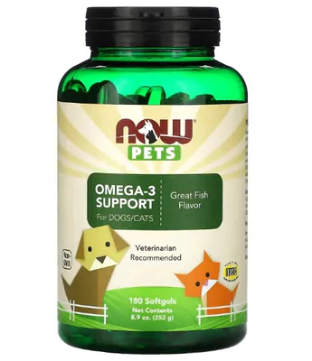 Suporte de ômega-3 Para Cães e Gatos, Great Fish, 180 cápsulas moles, Now Pets