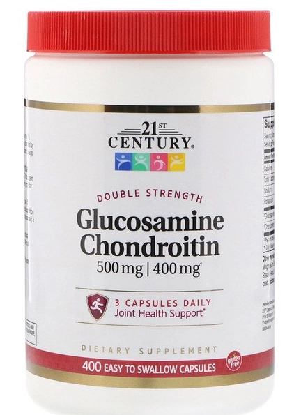 Glucosamina 500mg e Condroitina 400mg Double Strength, 400 Cápsulas Fáceis de Engolir, 21st Century