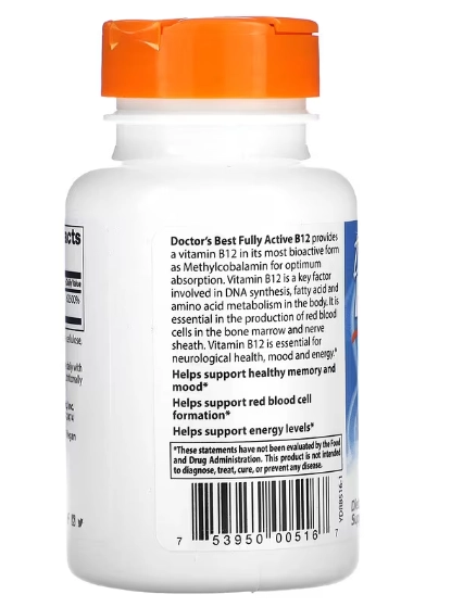 Vitamina B12, Fully Active, 1500mcg, 180 Cápsulas, Doctor's Best