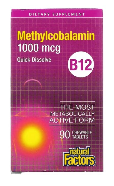 Vitamina B-12, Mecobalamina, 1.000mcg, 90 Comprimidos, Natural Factors