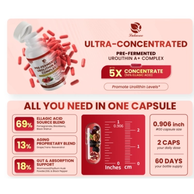 Pre-Fermented Urolitina A+ Tripla Potência, 120 Cápsulas, Lukaree